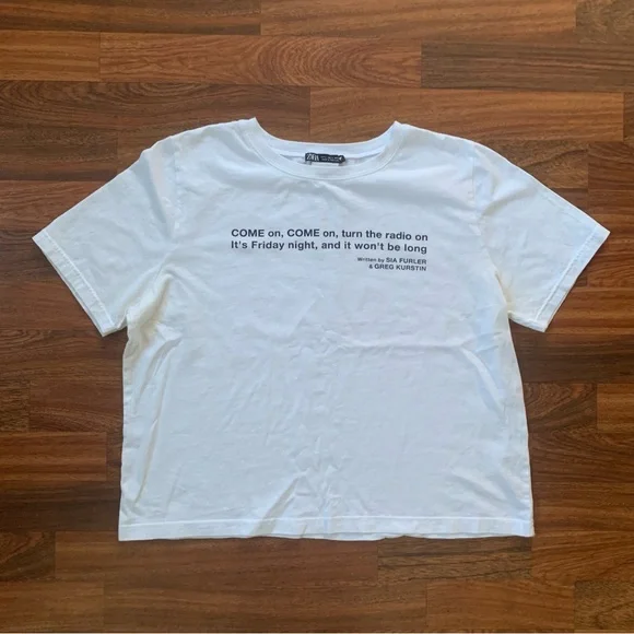 Zara White T-shirt Lyrics to by Sia Women’s Large Band Graphic Music RN 77302 - Picture 8 of 8